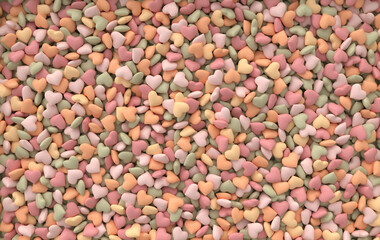 Valentines day candy hearts background pattern 3d rendering illustration  Love celebration poster, greeting card, banner template.