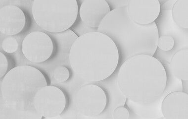 Round disc abstract background. Modern cellular panel with circles, ceramic or concrete white decoration elements. 3d wall texture.  Geometric 3d rendering background for interior wallpaper design