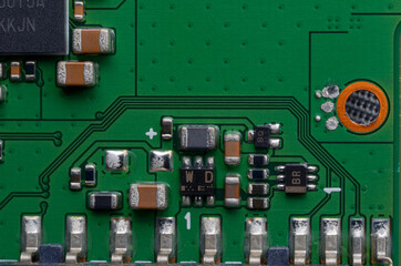 Closeup of electronic circuit board with processor