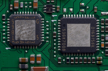 Closeup of electronic circuit board with processor