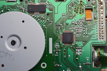 Closeup of electronic circuit board with processor