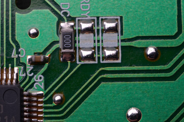 Closeup of electronic circuit board with processor