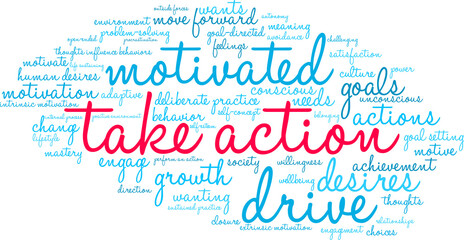 Take Action Word Cloud on a white background. 