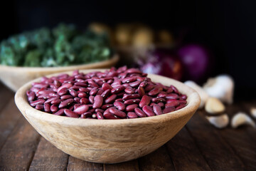 Dried Red Beans in a Wooden Bowl