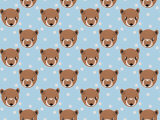 Seamless pattern of cute cartoon faces of South American noses with ruddy cheeks on a blue background. Funny repeating portraits for printing on children's production, wrapping paper, fabric. Vector.