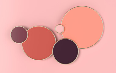 3d rendered geometric shapes, round podium . Platforms for product presentation, mock up background. Abstract composition in minimal design, pastel and gold colors