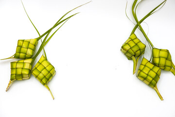 Ketupat (Rice Dumpling) On white Background. Ketupat is a natural rice casing made from young coconut leaves for cooking rice during eid Mubarak, Eid ul Fitr