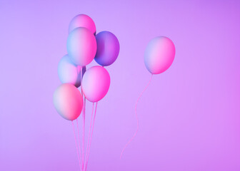 Easter eggs as balloons on purple background, Colorful Balloons