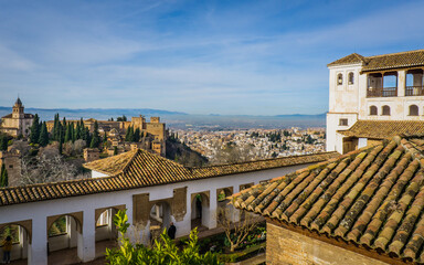 Fototapeta na wymiar View on the Alhambra and the city of Granada (Andalucia, Spain) from the Generalife palace