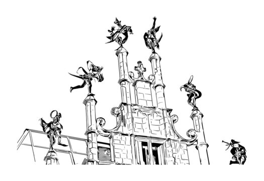 black and white building with statues clip art preview