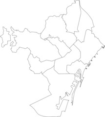 Fototapeta premium Simple white vector map with black borders of districts of Barcelona, Spain