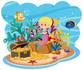 Naklejka premium Mermaid in underwater world