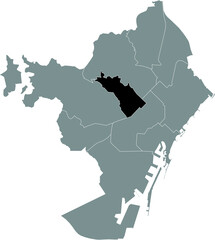 Black location map of the Barcelonian Gràcia district inside gray map of Barcelona, Spain