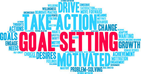 Goal Setting Word Cloud on a white background. 