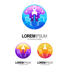 rocket logo and smoke in circle design and template