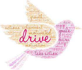 Drive Word Cloud on a white background. 