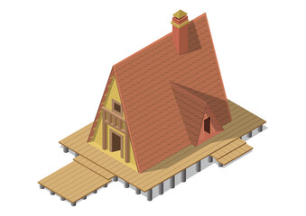 isometric wooden house isolated on white.