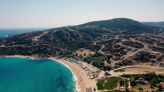Aerial view in Tigania beach in Greece.