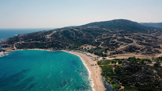 Aerial view in Tigania beach in Greece.