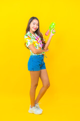 Portrait beautiful young asian woman wear colorful shirt for sonkran festival