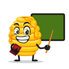 vector illustration of hive bee mascot or character teaching in front of blackboard