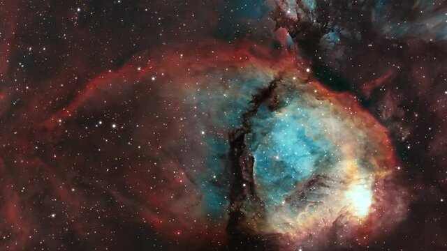The Fish head nebula IC1795 exploration on deep space. 4K Flight Into The Fish head nebula star forming region in the northern constellation Cassiopeia. Elements furnished by NASA image. 3D animation.