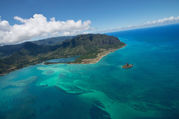 Mokoli’i island, Aerial view Kaneohe Bay, Oahu , Hawaii