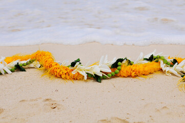 Flower Lei on Beach Hawaii