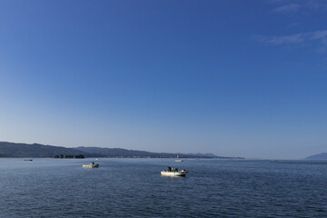 Obraz premium 早朝の宍道湖としじみ漁の風景 島根県松江市