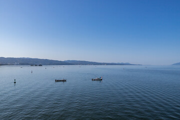 早朝の宍道湖としじみ漁の風景　島根県松江市