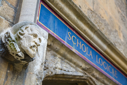 sign over old door at Bodleian Library, Oxford, 'School of Logic'
