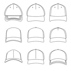 set of Hats Line Style Drawing