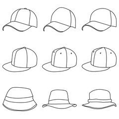 set of  Hats icon Line Style Drawing