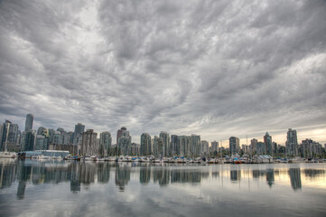 Fototapeta na wymiar dramatic sky over Coal Harbour, Vancouver, BC, Canada