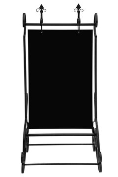 Black Menu Board On Vintage Steel Frame Isolated On White Backgrounds