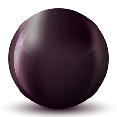 Glass purple ball or precious pearl. Glossy realistic ball, 3D abstract vector illustration highlighted on a white background. Big metal bubble with shadow.