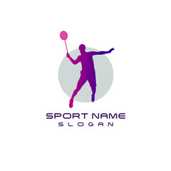 badminton sports logo. purple gradient design on white background