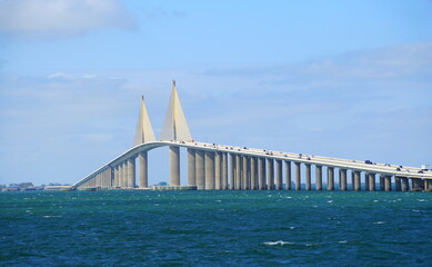 The view of Bob Graham Sunshine Skyway Bridge during a sunny day near St Petersburg, Florida, U.S.A