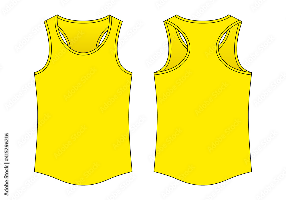 Wall mural blank yellow tank top template on white background.front and back view, vector file - Wall murals