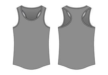 Blank Gray Tank Top Template on White Background. Front and Back Views, Vector File