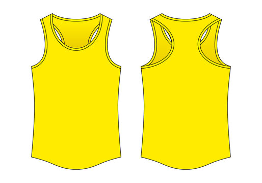 Blank Yellow Tank Top Template On White Background.Front and Back View, Vector File