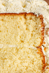 Classic rosette icing sponge cake. Detailed food background.