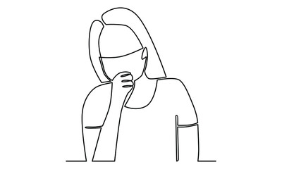 Continue line of woman coughing with a mask