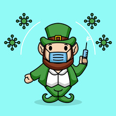 Cute St. Patrick's Day mascot fighting Covid-19