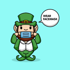 Cute St. Patrick's Day mascot fighting Covid-19