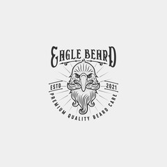 Eagle Head With Beard Vintage Logo Design illustration For Beard Oil Brand