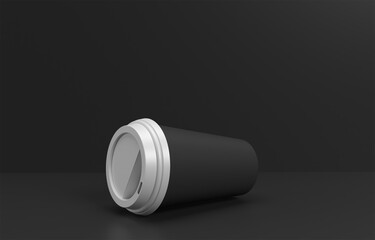 black coffee cup mockup with white lid