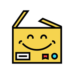 carbdoard happy free shipping color icon vector. carbdoard happy free shipping sign. isolated symbol illustration