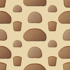 Rye bread toast pettern. Realistic vector background