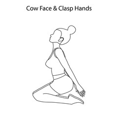 Cow face and clasp hands pose yoga workout outline